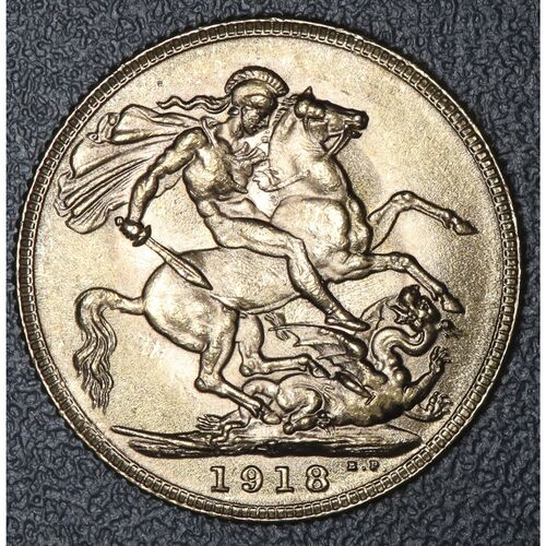 Scarce 1918 I Bombay mint full gold sovereign