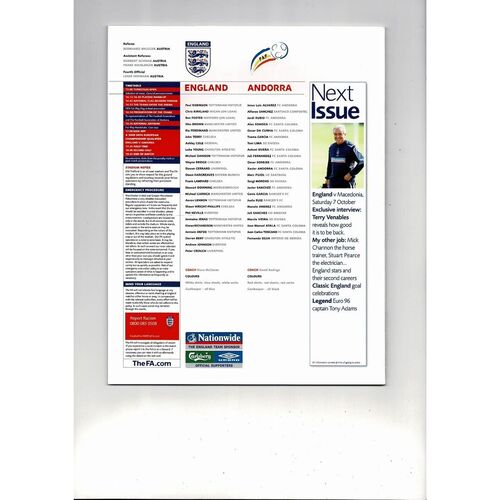 2006 England v Andorra Football Programme @ Manchester United