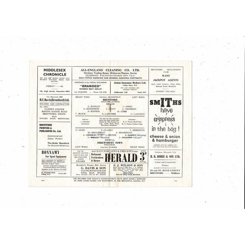 1965/66 Brentford v Shrewsbury Town Football Programme