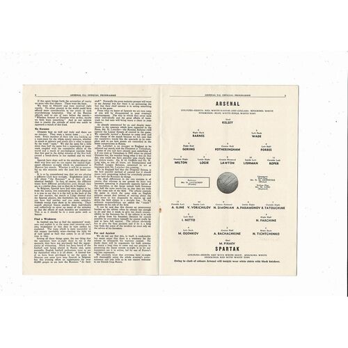 Arsenal v Spartak Friendly Football Programme 1954/55