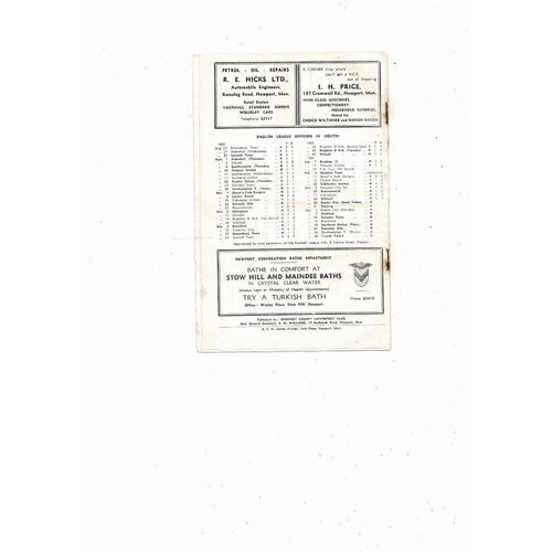 1955/56 Newport County v Exeter City Football Programme
