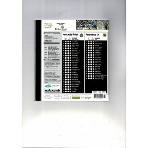 Newcastle United v Fenerbahce SK UEFA Cup Football Programme 2006/07