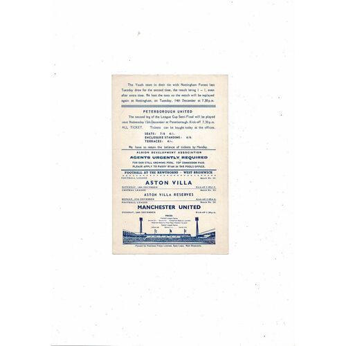 West Bromwich Albion v Manchester City Central League Football Programme 1965/66