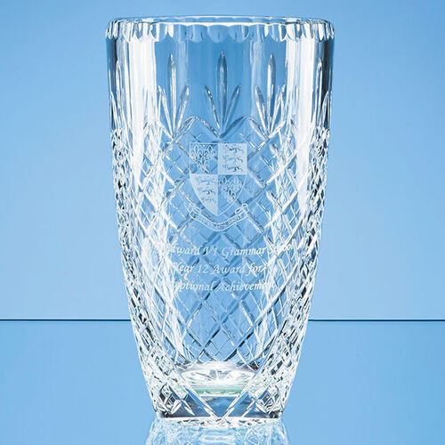 Lead Crystal Panelled Barrel Vase - 25cm
