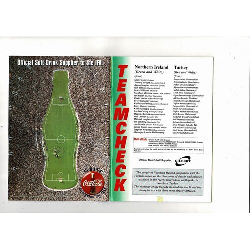 1999 Northern Ireland v Turkey Football Programme