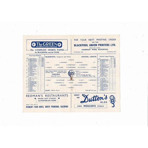 Blackpool v Bury Central League Football Programme 1954/55