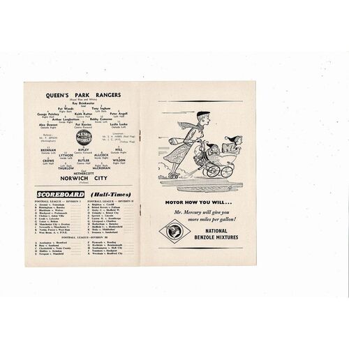 1958/59 Queens Park Rangers v Norwich City Football Programme