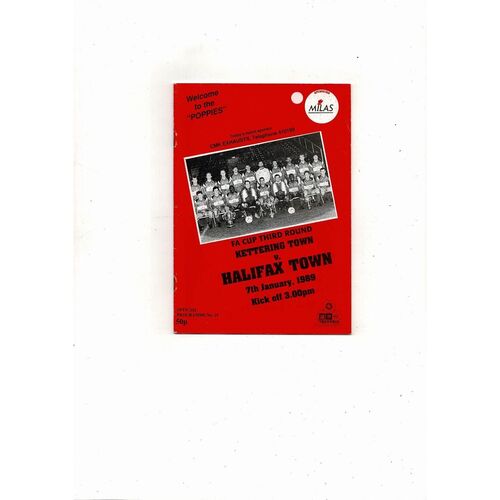 Kettering Town v Halifax Town FA Cup Football Programme 1988/89