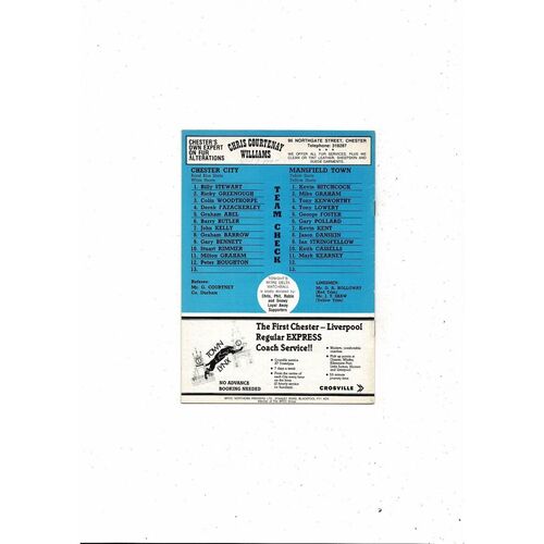 Chester City v Mansfield Town Freight Rover Trophy 1986/87