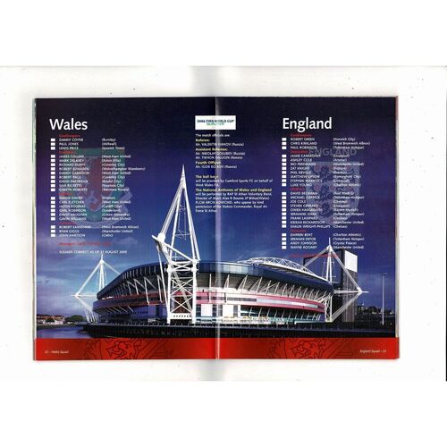 2005 Wales v England World Cup Football Programme