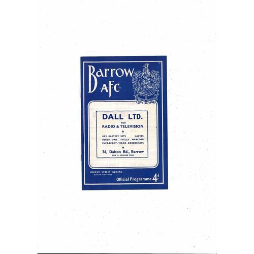 1962/63 Barrow v Tranmere Rovers Football Programme