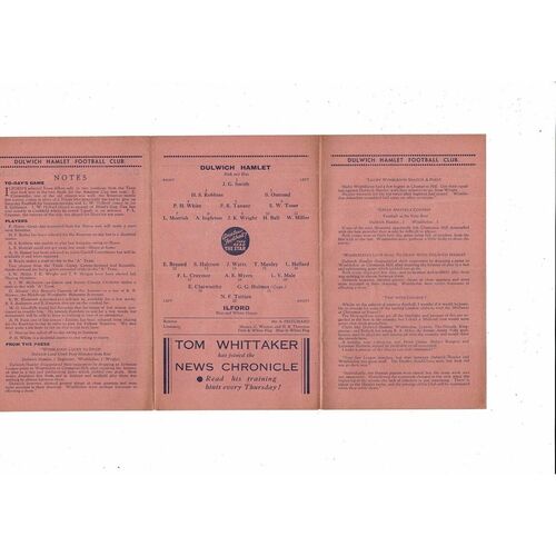 1936/37 Dulwich Hamlet v Ilford London Charity Cup Football Programme