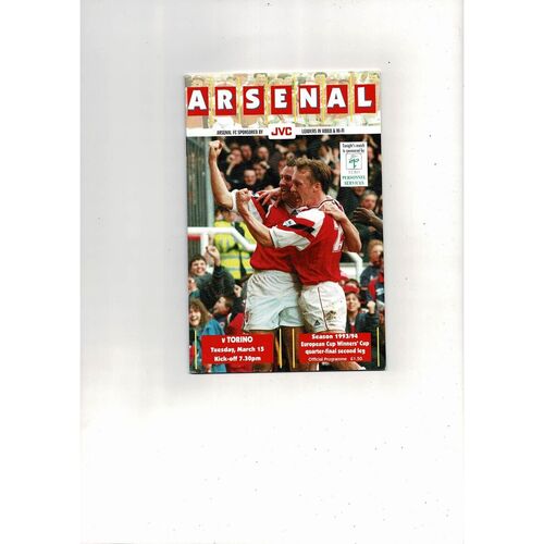 Arsenal v Torino European Cup Winners Cup Football Programme 1993/94
