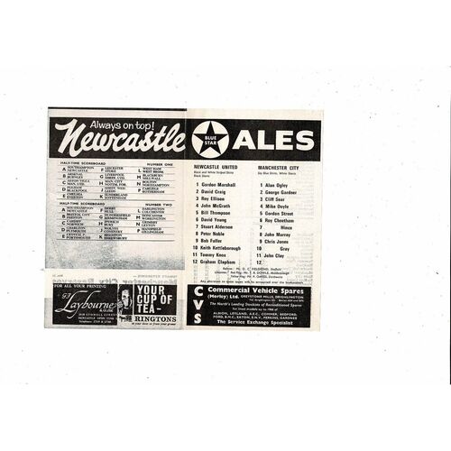 Newcastle United v Manchester City Central League Programme 1966/67