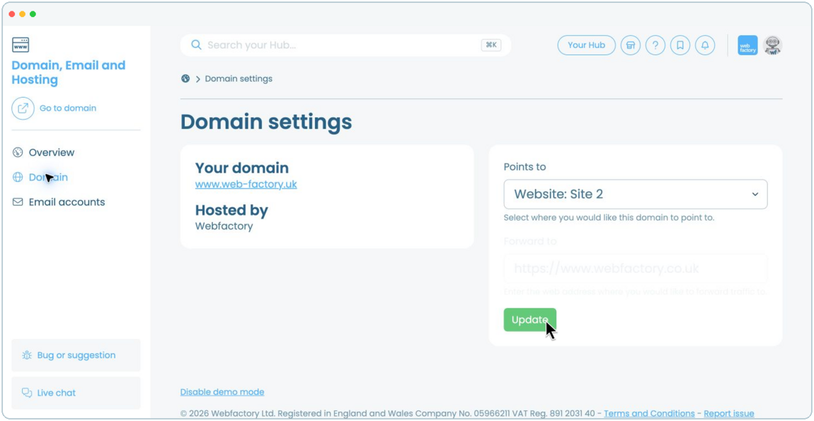 How to point your domain to another Webfactory product | Webfactory Support | Webfactory