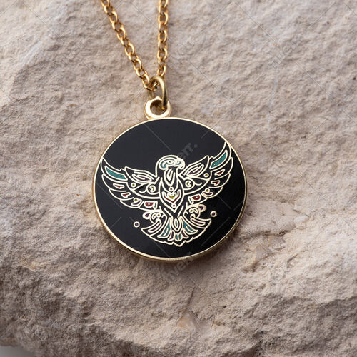 Round Pendant. Modern Persian Falcon-Shahbaz Design.