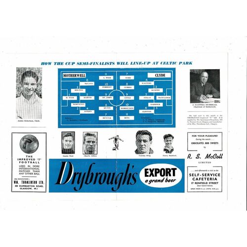 1958 Motherwell v Clyde Scottish Cup Semi Final Football Programme