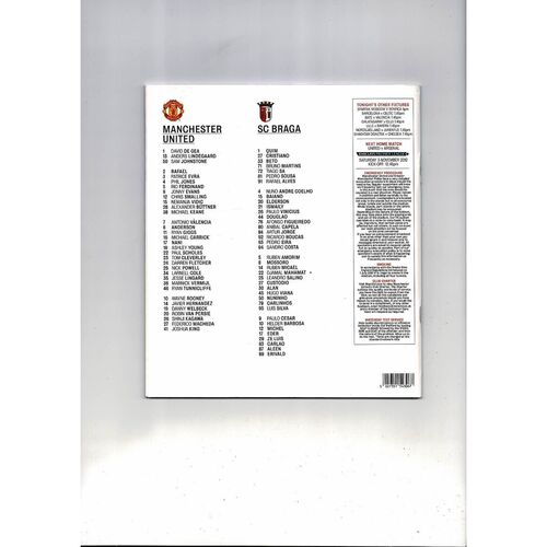 Manchester United v Sporting Braga Champions League Football Programme 2012/13