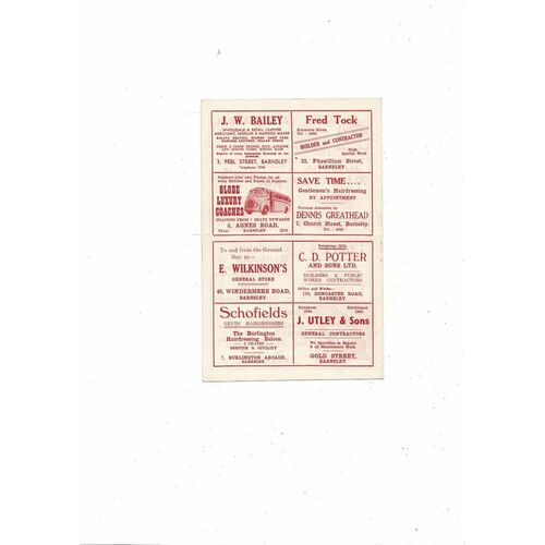 1955/56 Barnsley v Rotherham United Football Programme