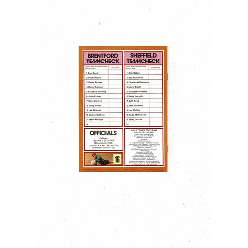 1979/80 Brentford v Sheffield Wedesday Football Programme