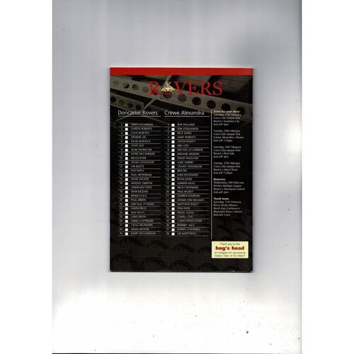 Doncaster Rovers v Crewe Alexandra Johnstones Pain Football Programme 2006/07