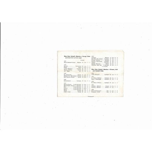 West Ham United v Austria Vienna Friendly Football Programme 1959/60