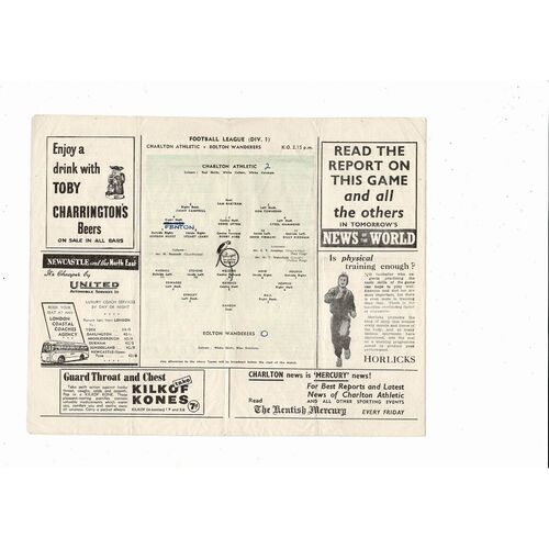1954/55 Charlton Athletic v Bolton Wanderers Football Programme