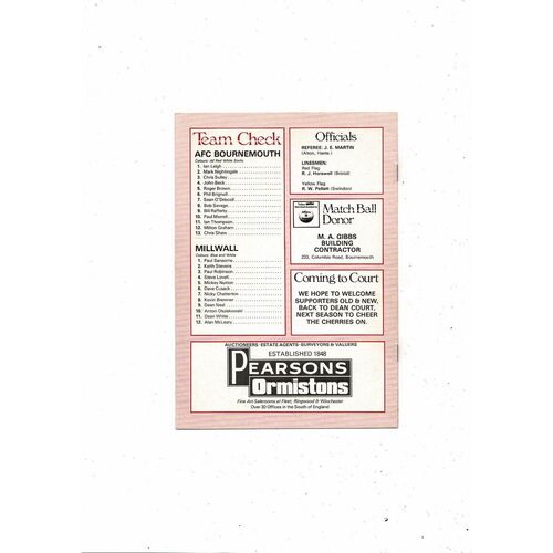 Bournemouth v Millwall Associate Members Cup Final Southern Section 1983/84