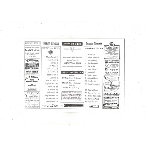 Grantham v Bedworth United FA Cup Football Programme 2000/01