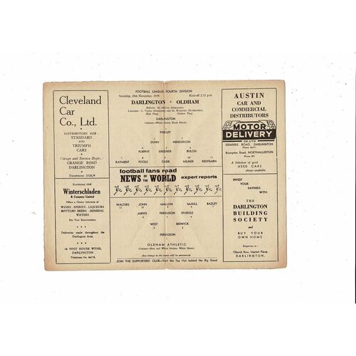1959/60 Darlington v Oldham Athletic Football Programme