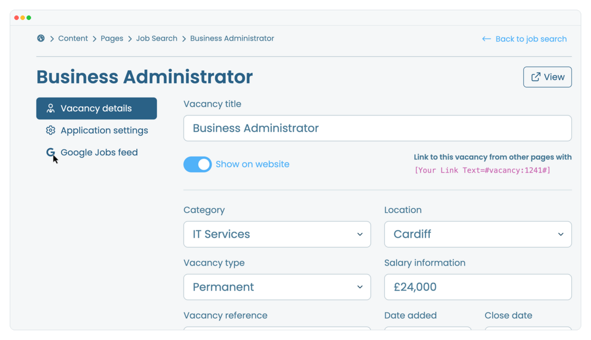 How to set up Google Jobs for a vacancy? | Webfactory Support | Webfactory