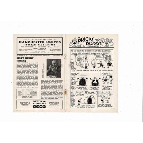 1957/58 Manchester United v Chelsea Football Programme + Press Cuttings