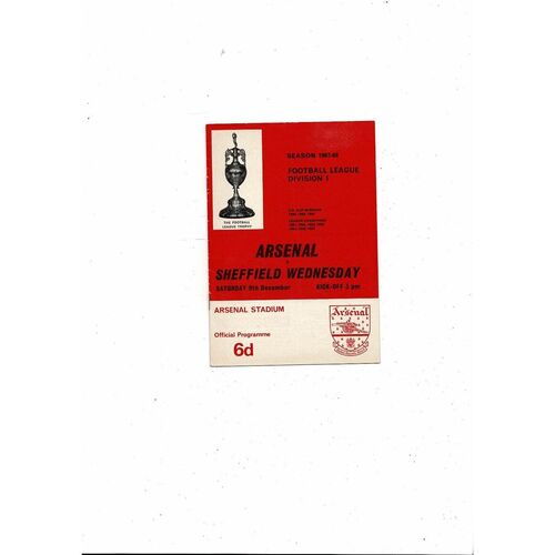 1967/68 Arsenal v Sheffield Wednesday Football Programme December