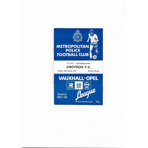 Metropolitan Police v Croydon FA Cup Football Programme 1987/88