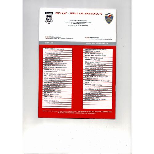 2003 England v Serbia & Montenegro Football Programme