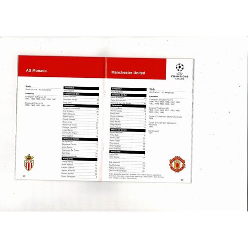 Monaco v Manchester United Champions League Football Programme 1997/98