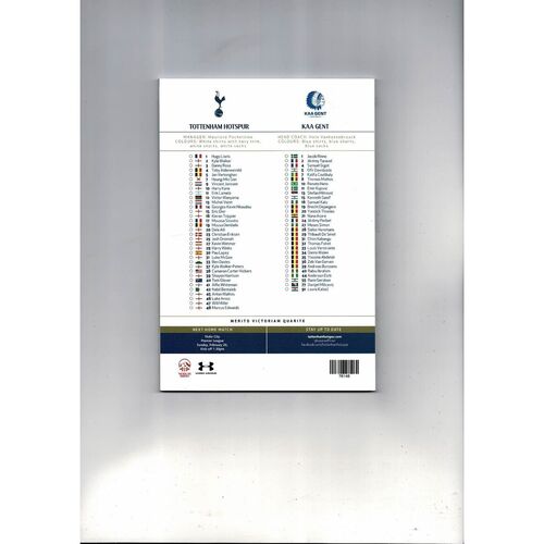 Tottenham Hotspur v KAA Gent Europa League Football Programme 2015/16