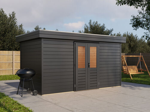 4.2mtr x 2.4mtr 44mm walled Flat Roof Cabin