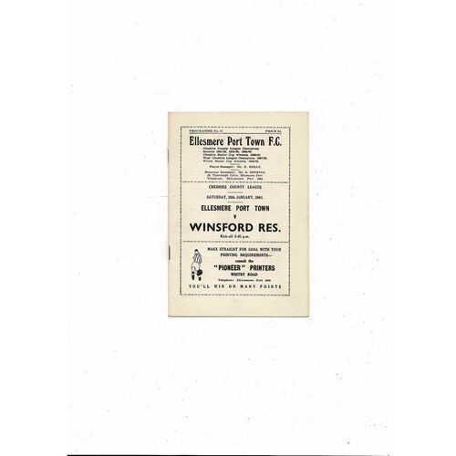 1960/61 Ellesmere Port Town v Winsford Res Cheshire League Football Programme