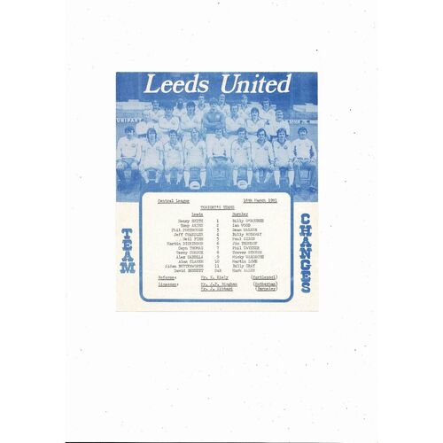 Leeds United v Burnley Central League Football Programme 1980/81
