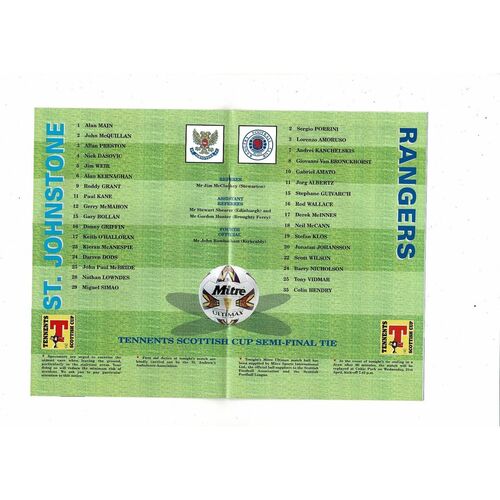 1999 St Johnstone v Rangers Scottish Cup Semi Final Football Programme