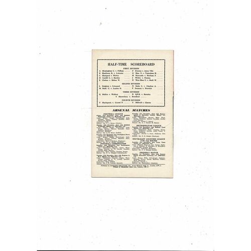 1960/61 Arsenal v Manchester City Football Programme