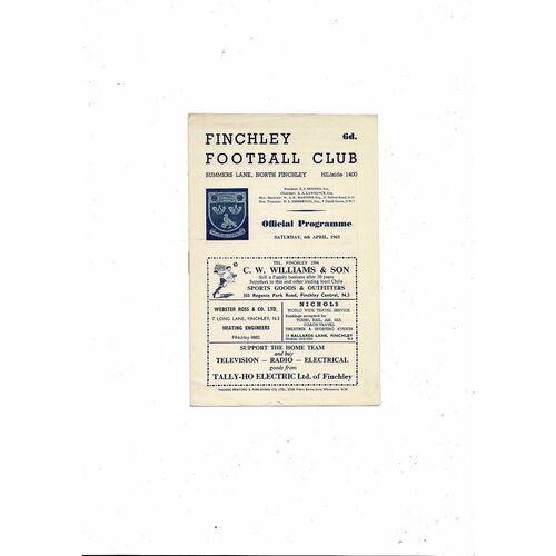 1962/63 Finchley v Leyton Athenian League Football Programme