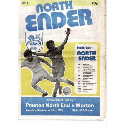 Preston North End v Morton Anglo Scottish Cup Football Programme 1979/80
