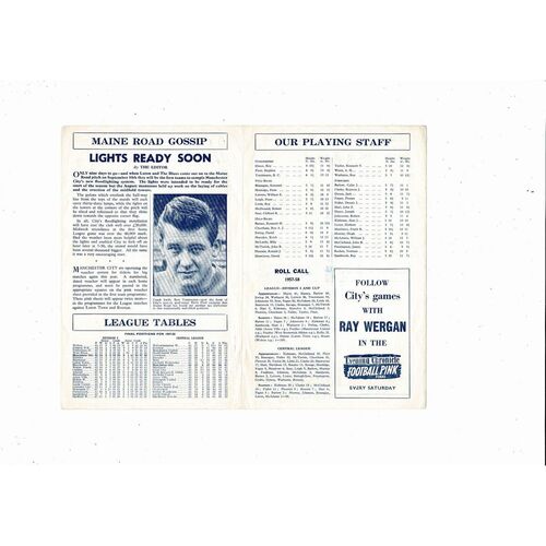 Manchester City v Bolton Wanderers Reserves Football Programme 1958/59