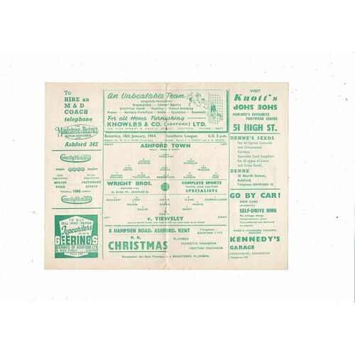 1963/64 Ashford Town v Yiewsley Southern League Football Programme
