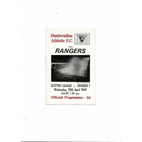 1968/69 Dunfermline v Rangers Football Programme