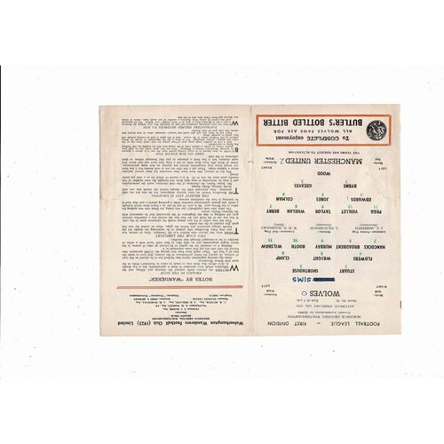 1955/56 Wolves v Manchester United Football Programme