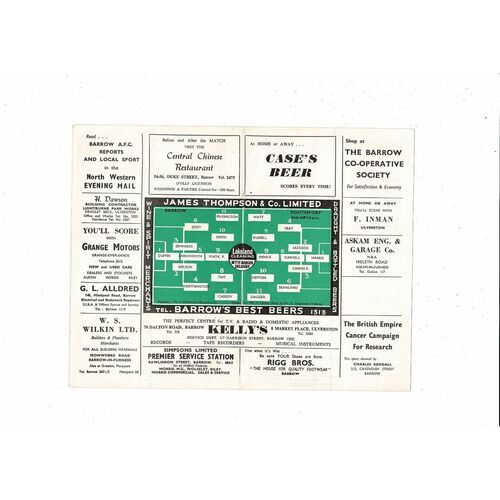 1964/65 Barrow v Southport Football Programme