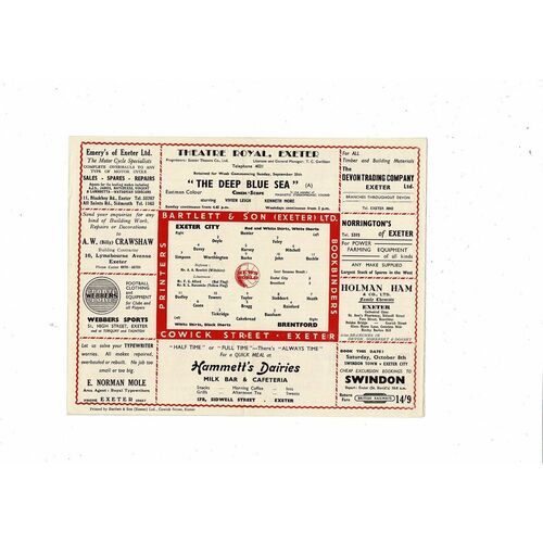 1955/56 Exeter City v Brentford Football Programme